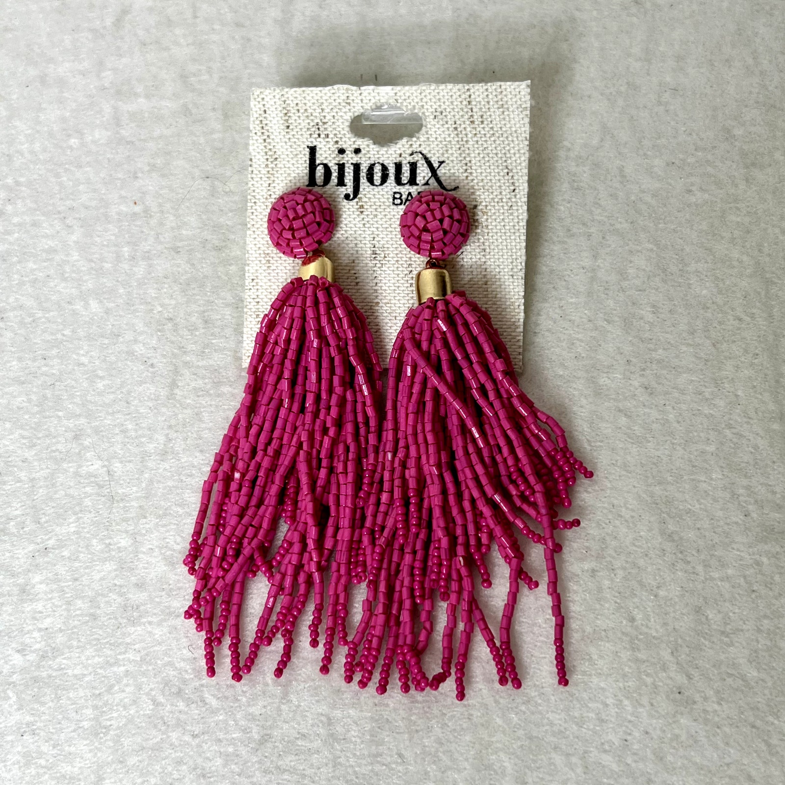 Bijoux Pink Beaded Tassel Dangle Earrings 18$